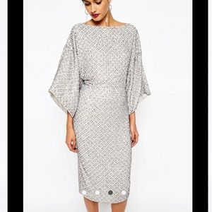 ASOS Silver sequin and beaded kimono dress